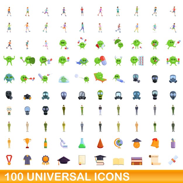100 iconos universales, estilo de dibujos animados