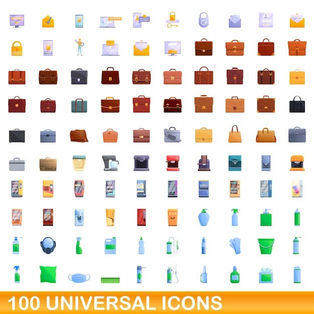 100 iconos universales, estilo de dibujos animados