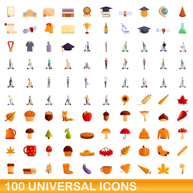 100 iconos universales, estilo de dibujos animados