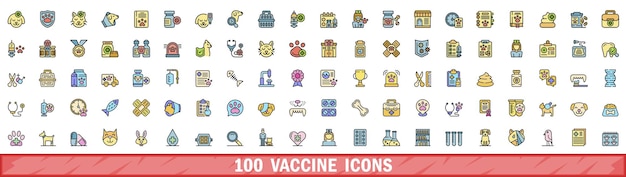 100 iconos de vacunas con estilo de línea de color
