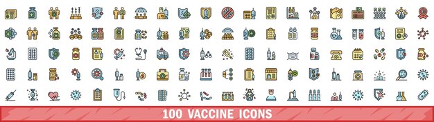 100 iconos de vacunas con estilo de línea de color