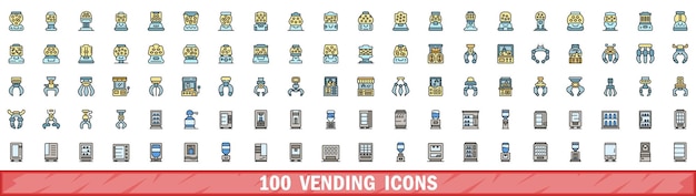 100 íconos de venta automática con estilo de línea de color
