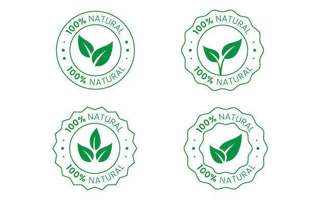 100 Insignia y etiqueta natural Conjunto Insignia de círculo verde y blanco con icono de hoja