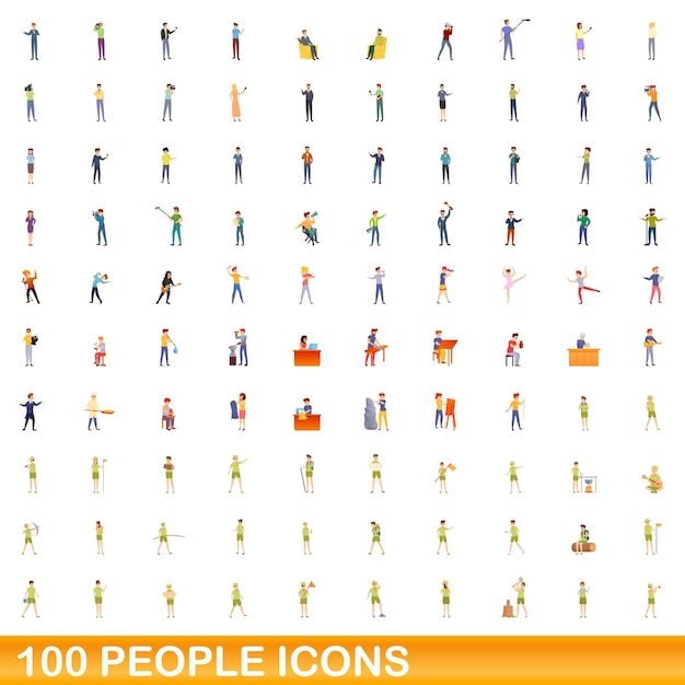 100 personas, conjunto de iconos de estilo de dibujos animados