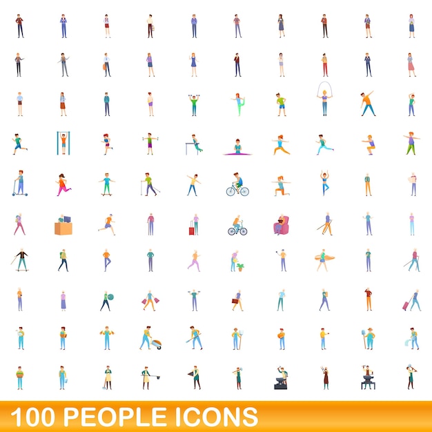 100 personas, conjunto de iconos de estilo de dibujos animados