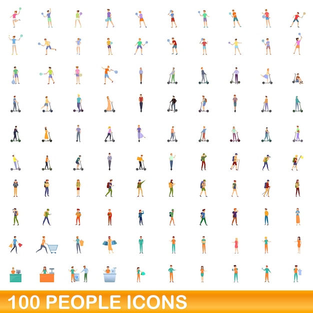 100 personas, conjunto de iconos de estilo de dibujos animados