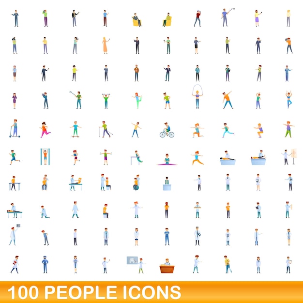 100 personas, conjunto de iconos de estilo de dibujos animados