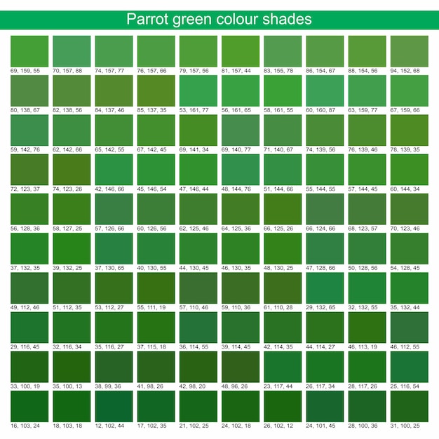 100 tonos de color verde loro para prendas de vestir y propósitos de impresión