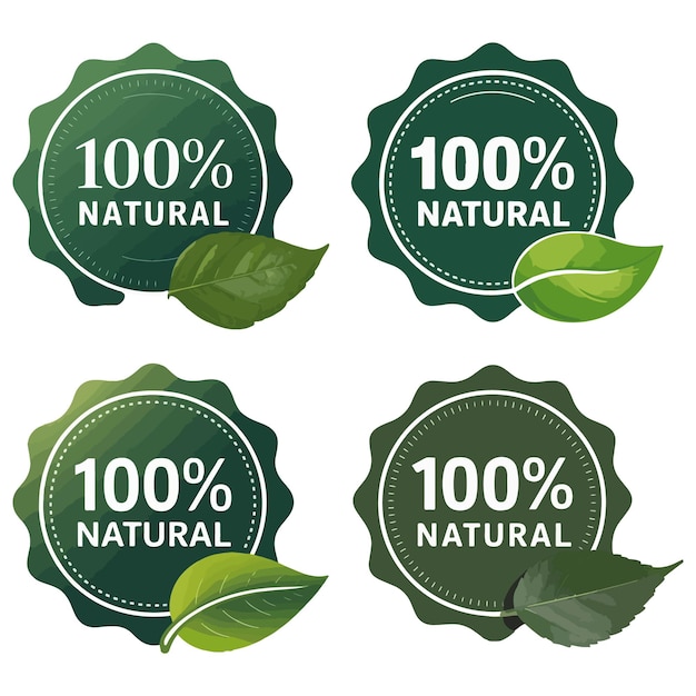 100 Vector de insignia verde natural con hojas