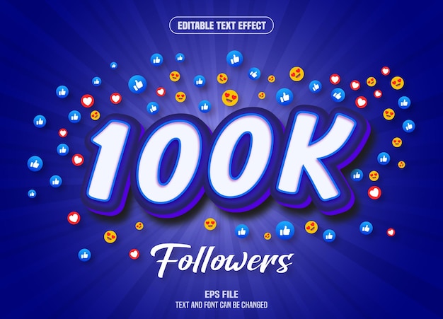 Vector 100k seguidores efecto de texto 3d