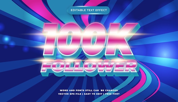 Vector 100k seguidores efecto de texto editable 3d