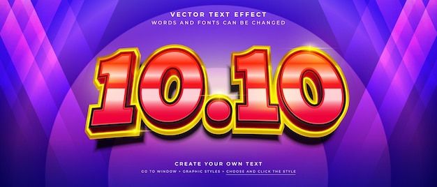 1010 Efecto de texto de venta de octubre en el estilo gráfico de promoción de descuento de vector de fondo abstracto