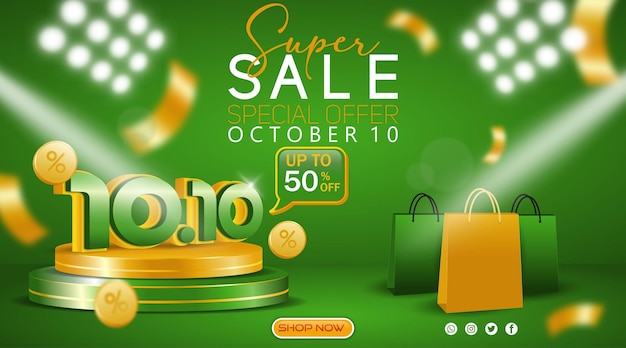 1010 super venta 10 de octubre oferta limitada promoción diseño de banner web o plantilla de redes sociales