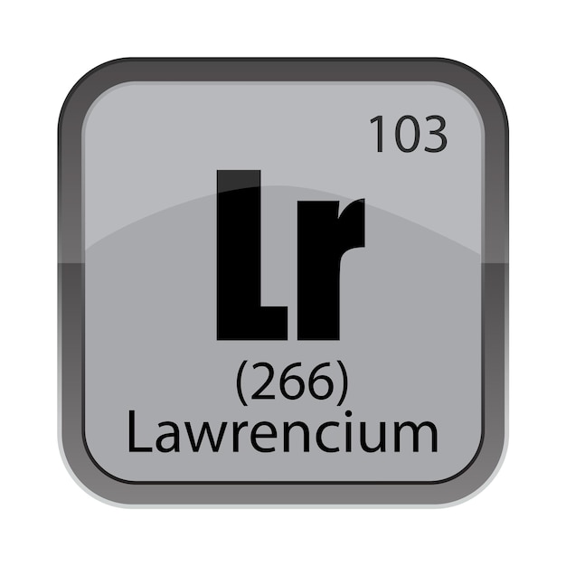 103 etiqueta de elemento Lr 266 Lawrencio cuadrado periódico gris icono de química vectorial