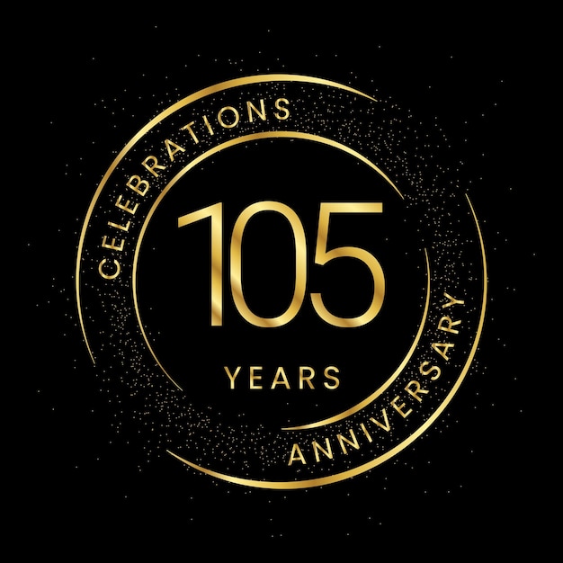105 aniversario aniversario de oro con una línea circular y brillo en un fondo negro