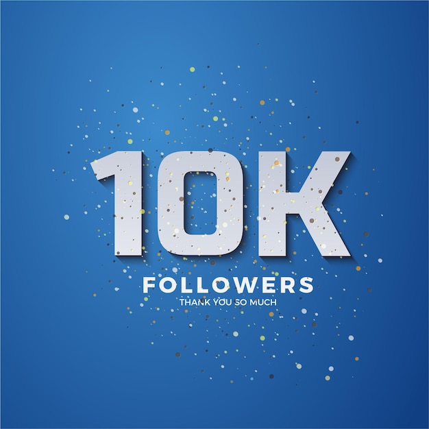 10K Seguidor celebración 10K en línea social festivo estandarte 10K Número blanco en fondo azul con s