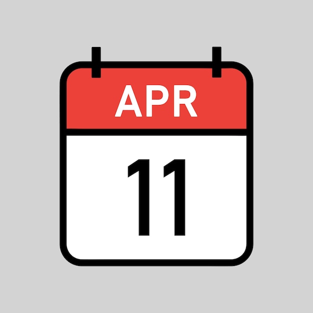 11 de abril página de calendario de color rojo y blanco con ilustración de vector de fecha de calendario de contorno negro