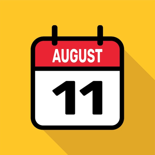 Vector 11 de agosto icono de calendario con sombra larga ilustración vectorial de estilo plano