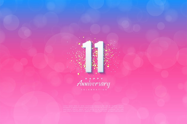 11º aniversario con ilustración de fondo clasificada de azul a rosa.