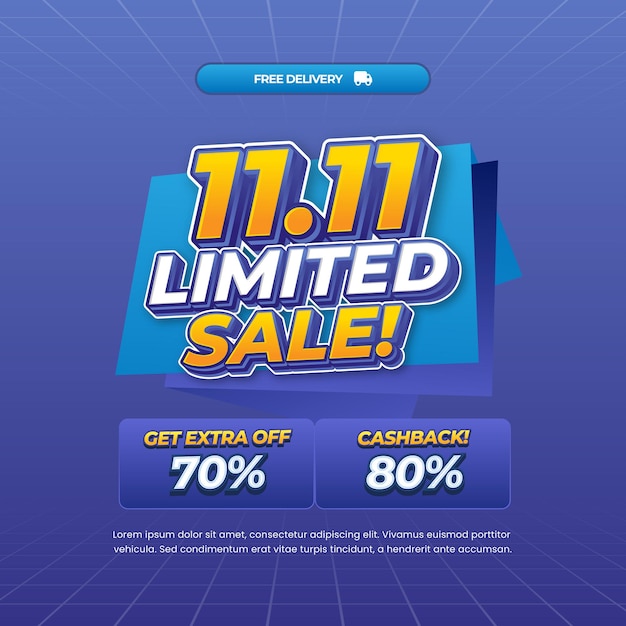 11 Día de compras limitadas Ofertas de descuento de venta con gradiente azul Insignia azul claro etiqueta banner