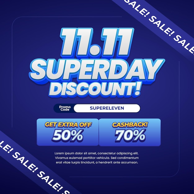 11 Día de compras Ofertas de descuento de venta Gradiente azul Banner de línea de venta de texto editable
