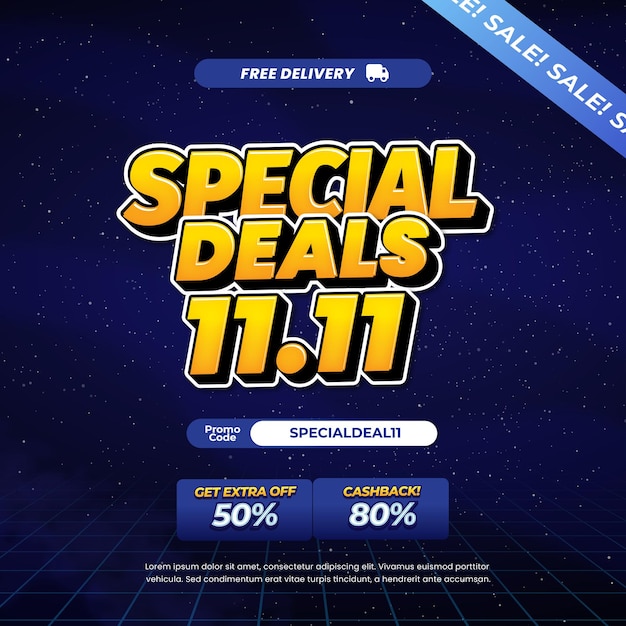 11 Día de compras Ofertas de descuento de venta Gradiente azul oscuro Efecto de texto editable Banner de galaxia cómica