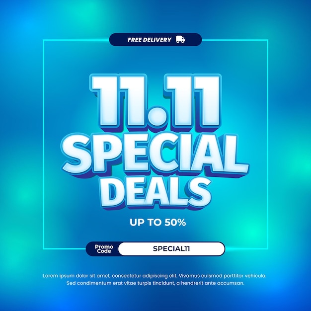 11 Día de compras Ofertas de descuento de venta con gradiente azul suave Banner de texto editable