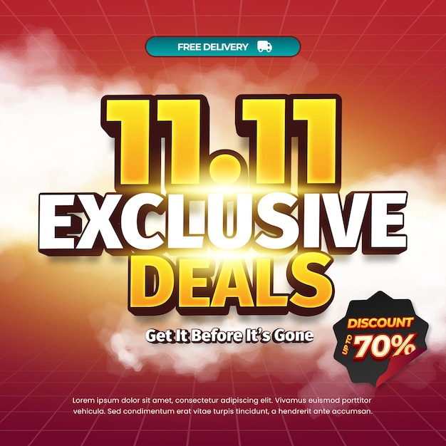 11 Día de compras Ofertas de descuento de venta con plantilla de banner simple de gradiente rojo marrón