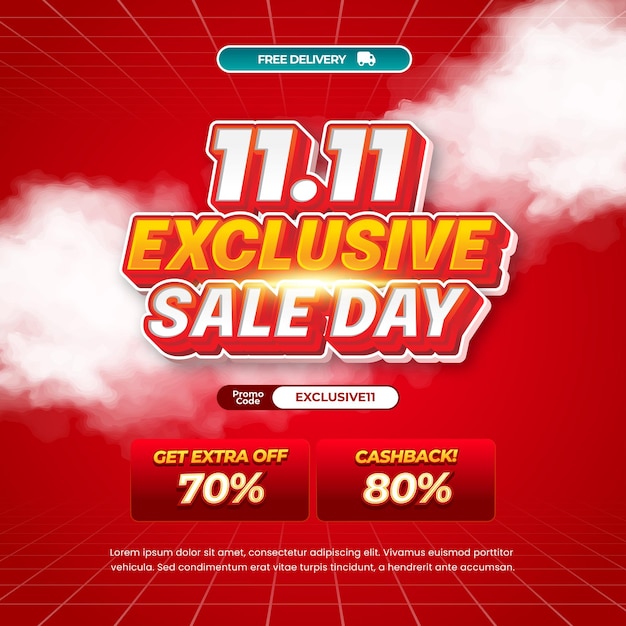 11 Día de compras Ofertas de descuento de venta Texto editable con plantilla de banner de gradiente rojo