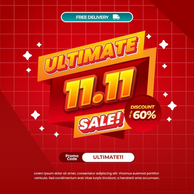 11 Día de compras Ofertas de descuento de venta Texto editable con plantilla de banner de insignia de etiqueta de gradiente rojo