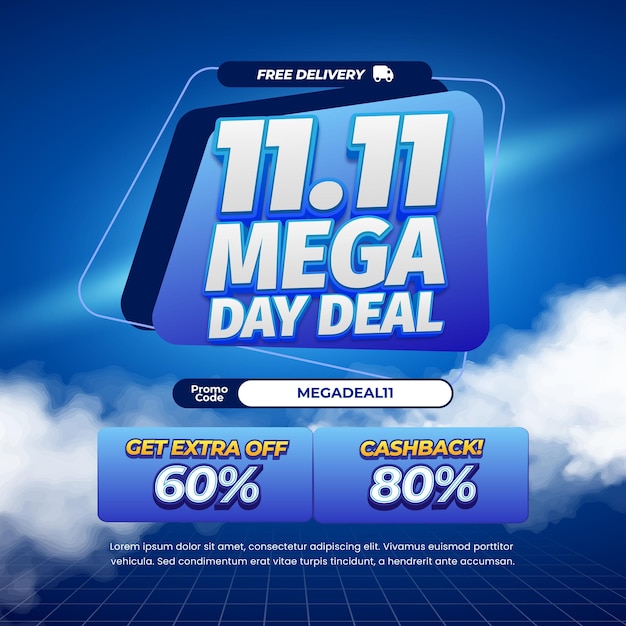 11 Día de compras Ofertas de descuento de venta con el vector de insignia de etiqueta de trapecio de gradiente azul