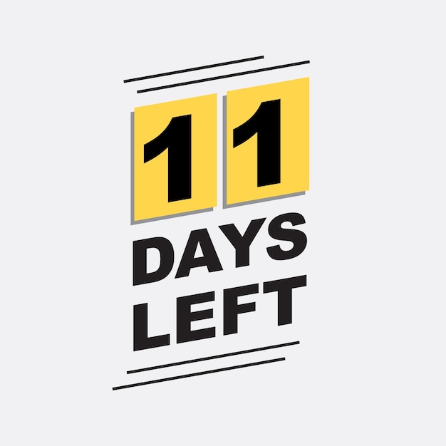 11 días de izquierda cuenta atrás de texto insignia de calendario negro y amarillo texto para tiendas negocios lanzamientos