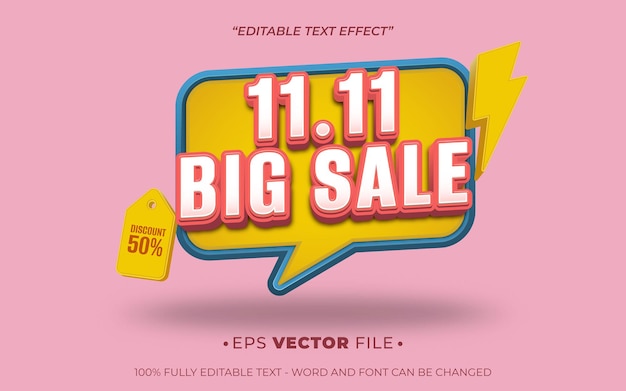 11 grandes ventas efecto de texto 3D colorido vector para ventas de redes sociales o publicidad