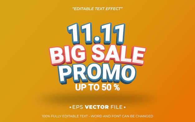 11 grandes ventas de promociones efecto de texto 3D vector de colores para ventas de redes sociales o publicidad