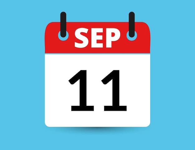 Vector 11 de septiembre calendario de icono plano aislado en fondo azul ilustración vectorial de fecha y mes