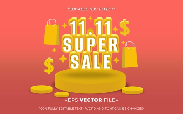 11 super venta efecto de texto 3D vector colorido para ventas de redes sociales o publicidad