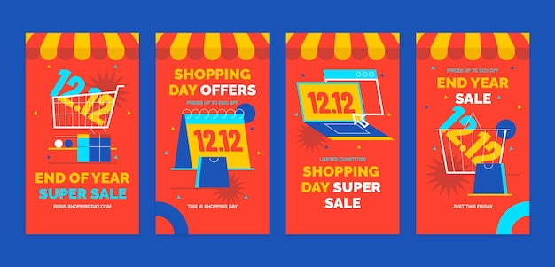 Vector 12.12 colección de historias de instagram de ventas del día de compras