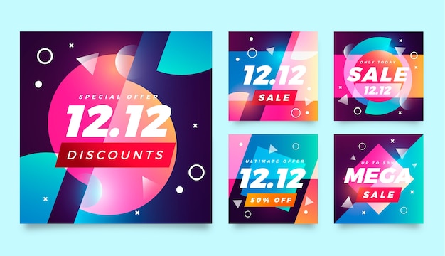 Vector 12.12 día de compras colección de publicaciones de instagram