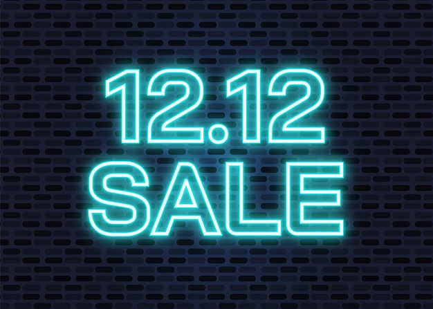 12.12 Fondo de banner de venta de compras. Cartel de venta del 12 de diciembre o plantilla de volante en efecto neón brillante. Ilustración vectorial