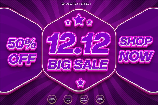 12 12 grandes ventas efecto de texto editable 3d vector premium con fondo