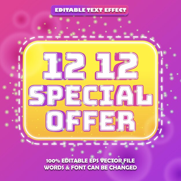 12 12 oferta especial venta etiqueta de efecto de texto y banner ilustración de vector de redes sociales