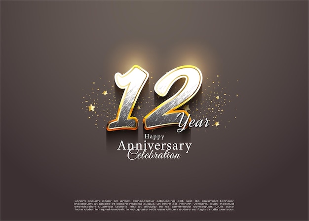 12º aniversario con un concepto idéntico en diseño premium de vector marrón