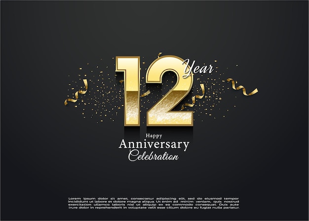 12 aniversario con un delicado diseño premium de vector de número dorado