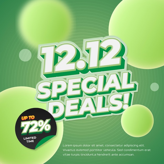 12 Día de compras Ofertas de descuento de venta con gradiente verde suave Texto editable en malla 3D Banderas de burbujas