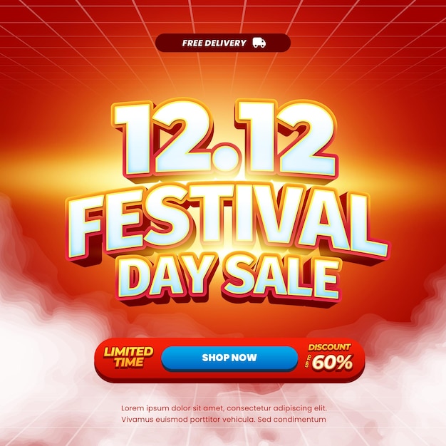12 Día de compras Ofertas de descuento de venta con gran gradiente rojo naranja suave Banner de texto editable