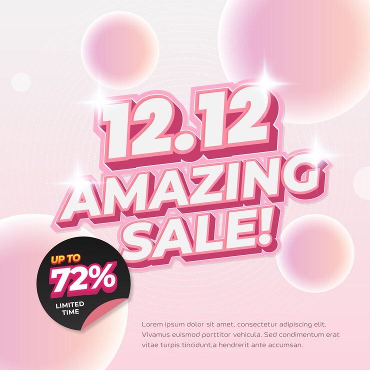 12 Día de compras Ofertas de descuento de venta Texto editable con burbujas de gradiente rosa suave banner de círculo
