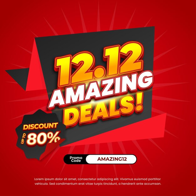 12 Día de compras Ofertas de descuento de venta Texto editable con gradiente rojo Banner de insignia de etiqueta roja negra
