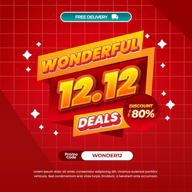 12 Día de compras Ofertas de descuento de venta Texto editable con plantilla de banner de insignia de etiqueta de gradiente rojo