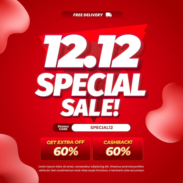 12 Día de compras Ofertas de descuento de venta con vector de banner de fondo de triángulo de gradiente rojo
