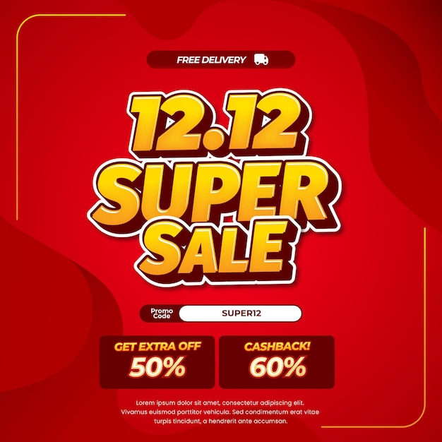 12 Día de compras Ofertas de descuento de ventas Gradiente dinámico rojo Banner de efecto de texto editable
